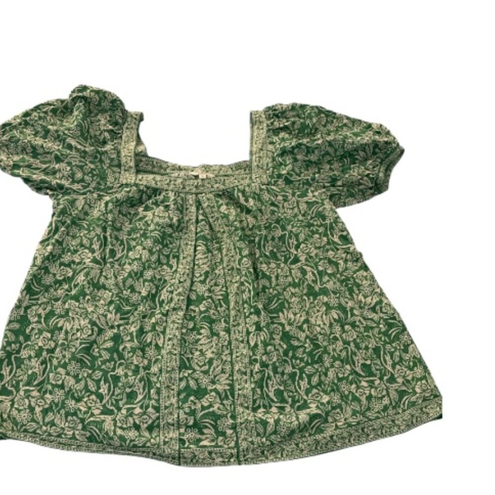 MAX STUDIO LONDON - GREEN BOHO PEASANT PUFF SLEEVE TOP -SIZE LARGE